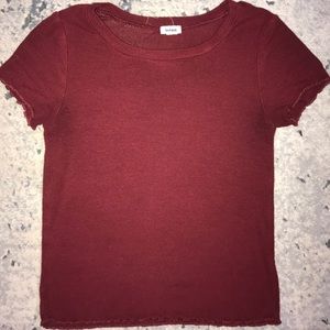 Red ribbed shirt, spandex